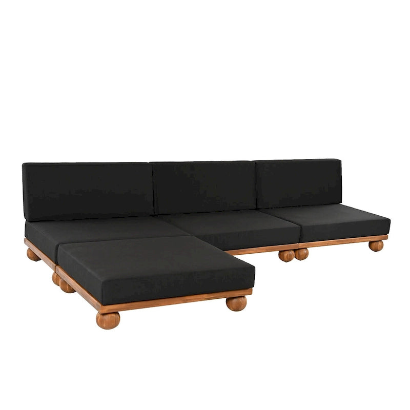 Canapé d'angle sectionnel 4 pièces Scott Living Dulcie en bois d'acacia avec coussins amovibles
