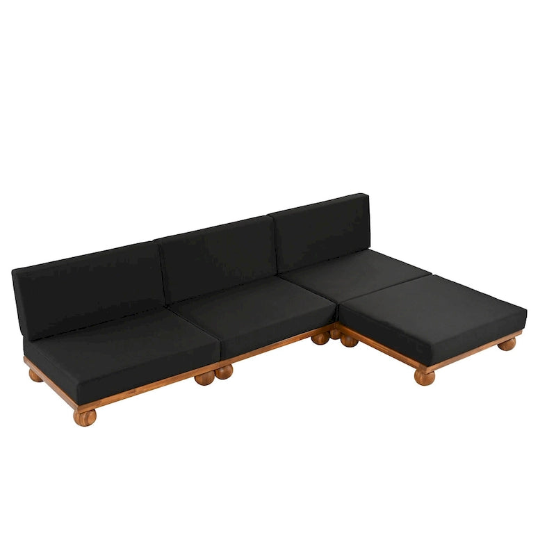Canapé d'angle sectionnel 4 pièces Scott Living Dulcie en bois d'acacia avec coussins amovibles
