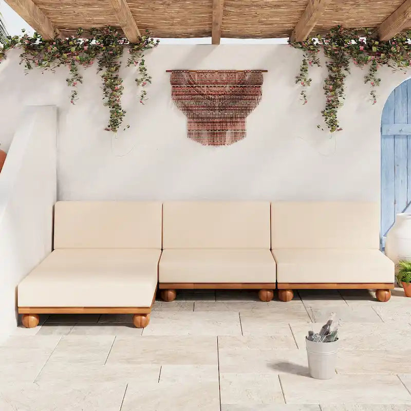 Canapé d'angle sectionnel 4 pièces Scott Living Dulcie en bois d'acacia avec coussins amovibles