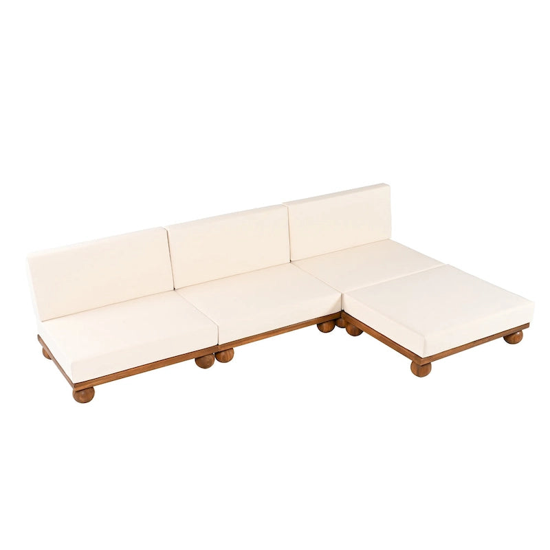Canapé d'angle sectionnel 4 pièces Scott Living Dulcie en bois d'acacia avec coussins amovibles