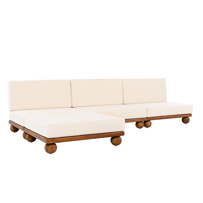 Canapé d'angle sectionnel 4 pièces Scott Living Dulcie en bois d'acacia avec coussins amovibles