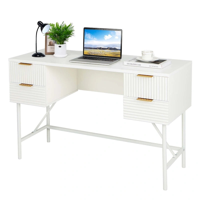 Bureau informatique de 122 cm avec 4 tiroirs de rangement et cadre métallique moderne
