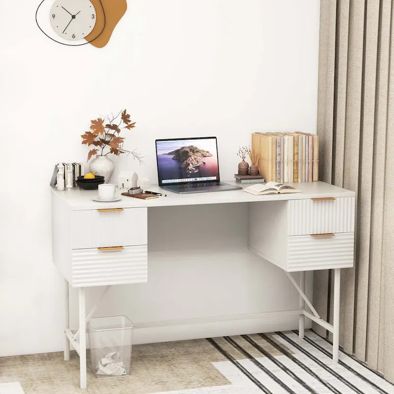 Bureau informatique de 122 cm avec 4 tiroirs de rangement et cadre métallique moderne
