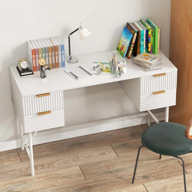 Bureau informatique de 122 cm avec 4 tiroirs de rangement et cadre métallique moderne