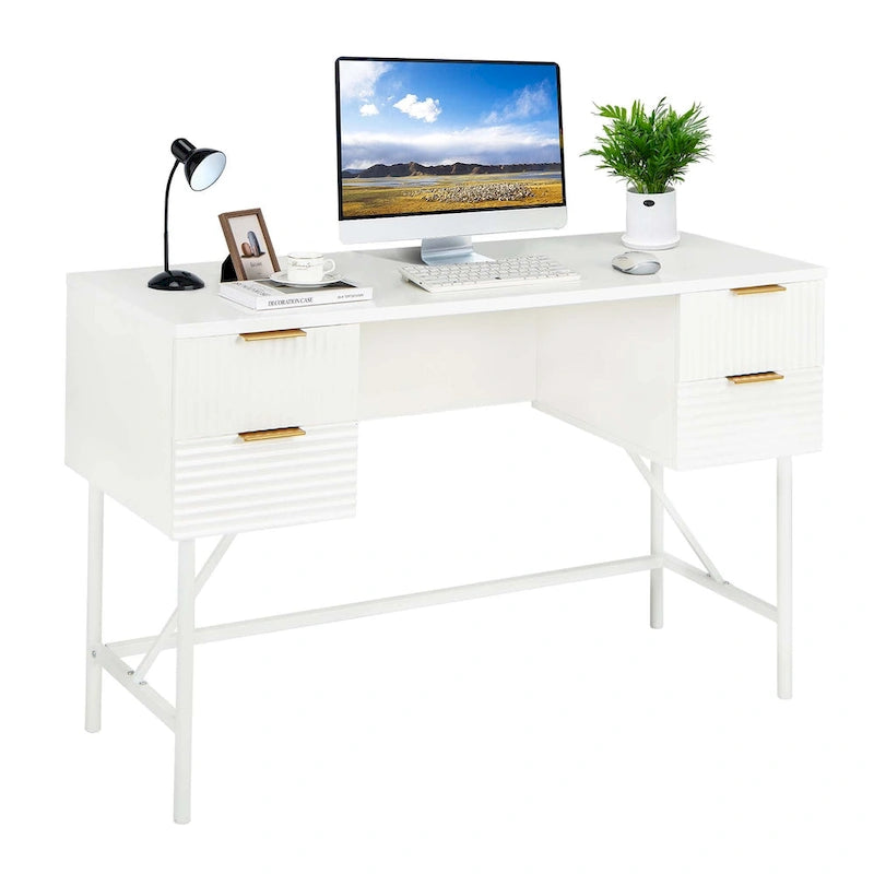 Bureau informatique de 122 cm avec 4 tiroirs de rangement et cadre métallique moderne