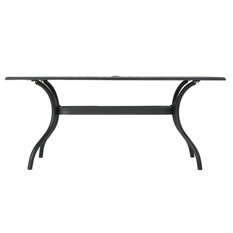 Table à manger d'extérieur Cay, rectangulaire 67 pouces, aluminium noir ajouré