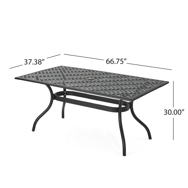 Table à manger d'extérieur Cay, rectangulaire 67 pouces, aluminium noir ajouré