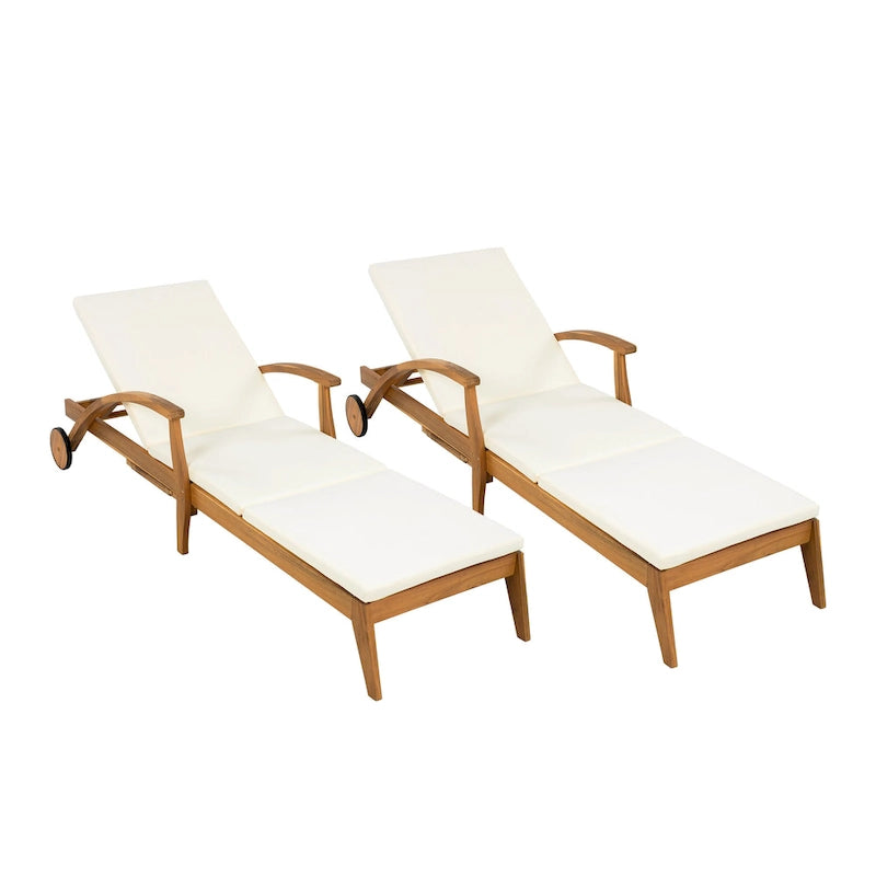 Christopher Knight Home - Lot de 2 chaises longues d'extérieur Parker en bois d'acacia avec roulettes