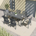 Table à manger d'extérieur rectangulaire en aluminium avec plateau à rallonges pour véranda et jardin