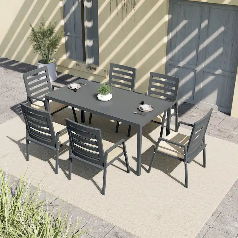 Table à manger d'extérieur rectangulaire en aluminium avec plateau à rallonges pour véranda et jardin