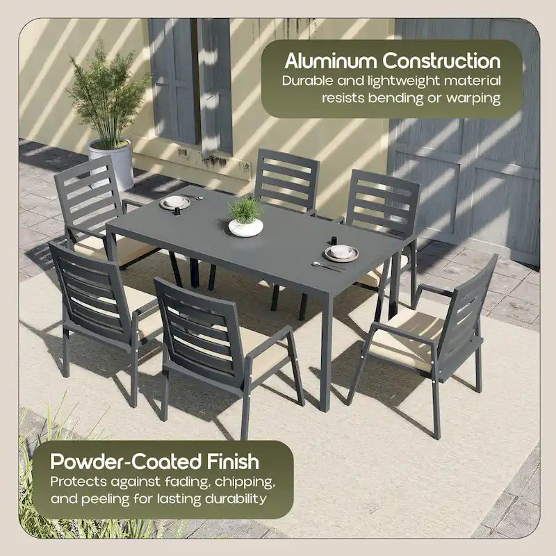 Table à manger d'extérieur rectangulaire en aluminium avec plateau à rallonges pour véranda et jardin