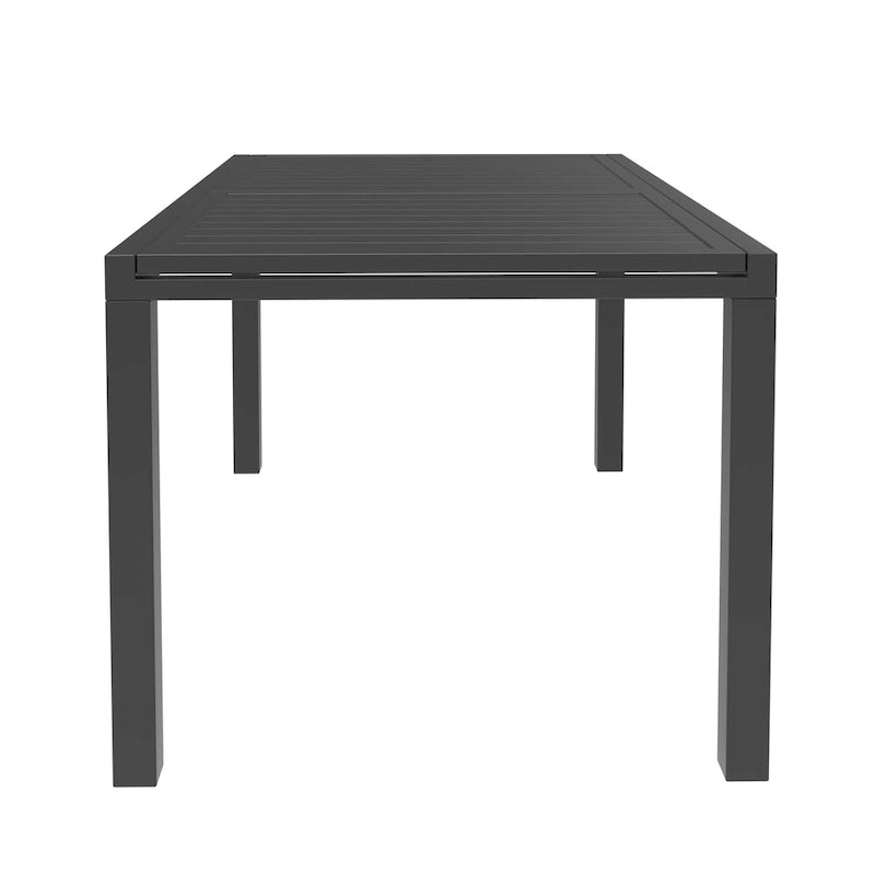 Table à manger d'extérieur rectangulaire en aluminium avec plateau à rallonges pour véranda et jardin