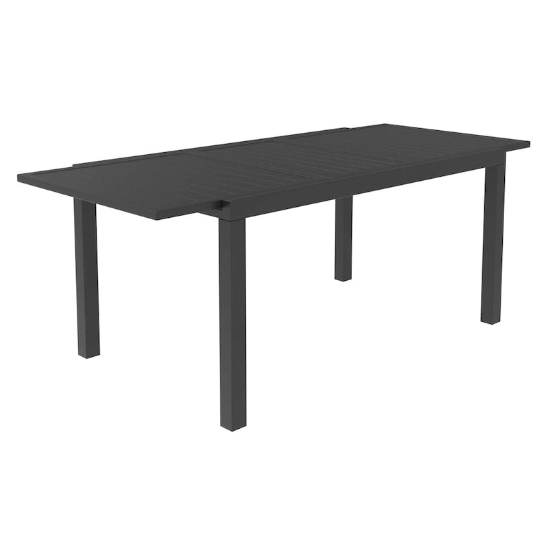 Table à manger d'extérieur rectangulaire en aluminium avec plateau à rallonges pour véranda et jardin
