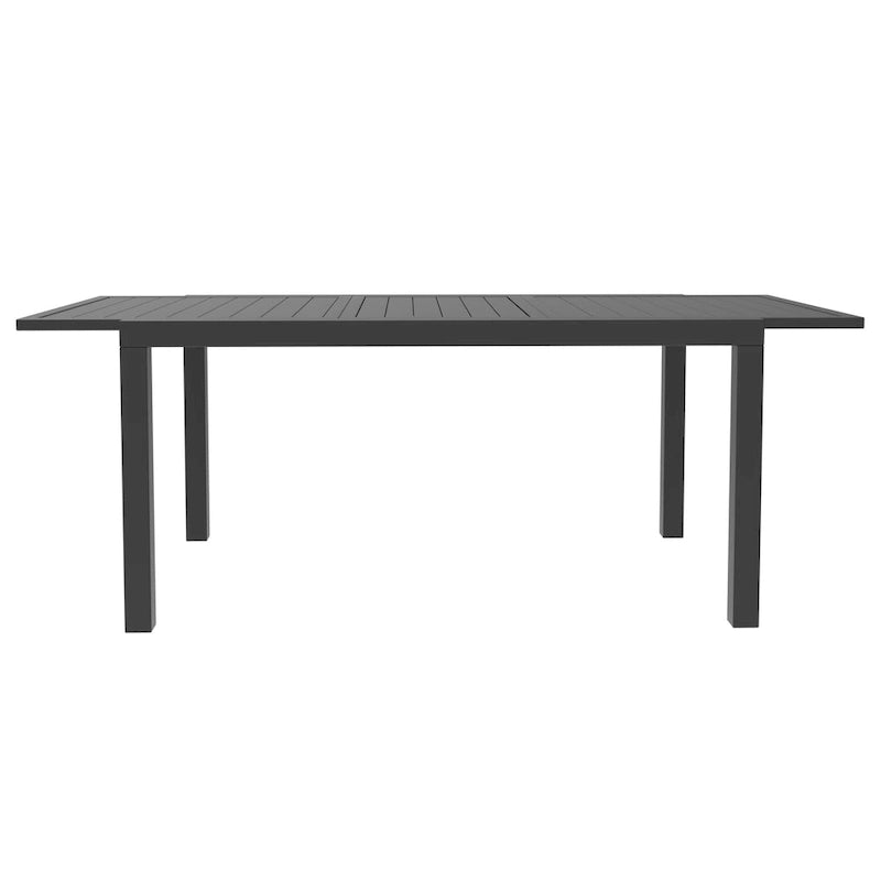 Table à manger d'extérieur rectangulaire en aluminium avec plateau à rallonges pour véranda et jardin