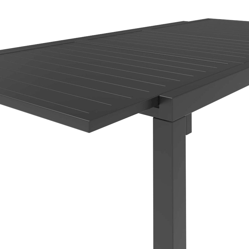 Table à manger d'extérieur rectangulaire en aluminium avec plateau à rallonges pour véranda et jardin
