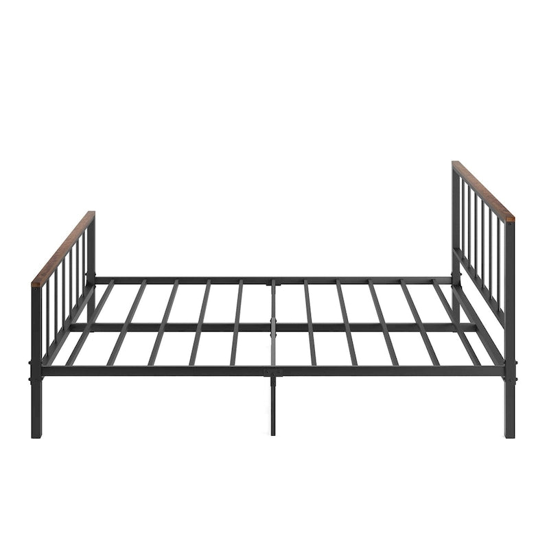Cadre de lit plateforme Queen Size en métal noir avec tête de lit et pied de lit, construction robuste, pas besoin de sommier tapissier, Queen