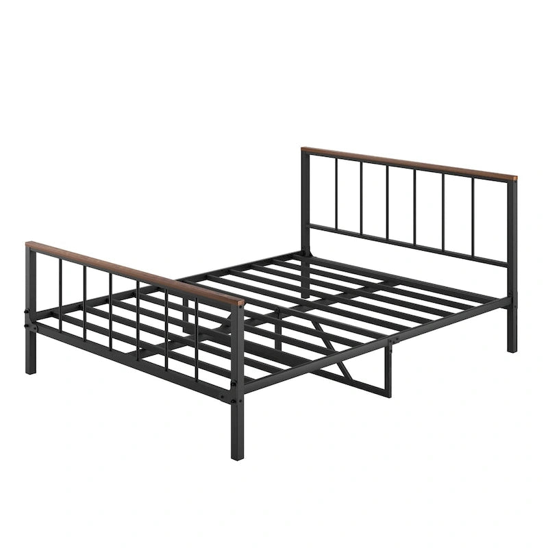 Cadre de lit plateforme Queen Size en métal noir avec tête de lit et pied de lit, construction robuste, pas besoin de sommier tapissier, Queen