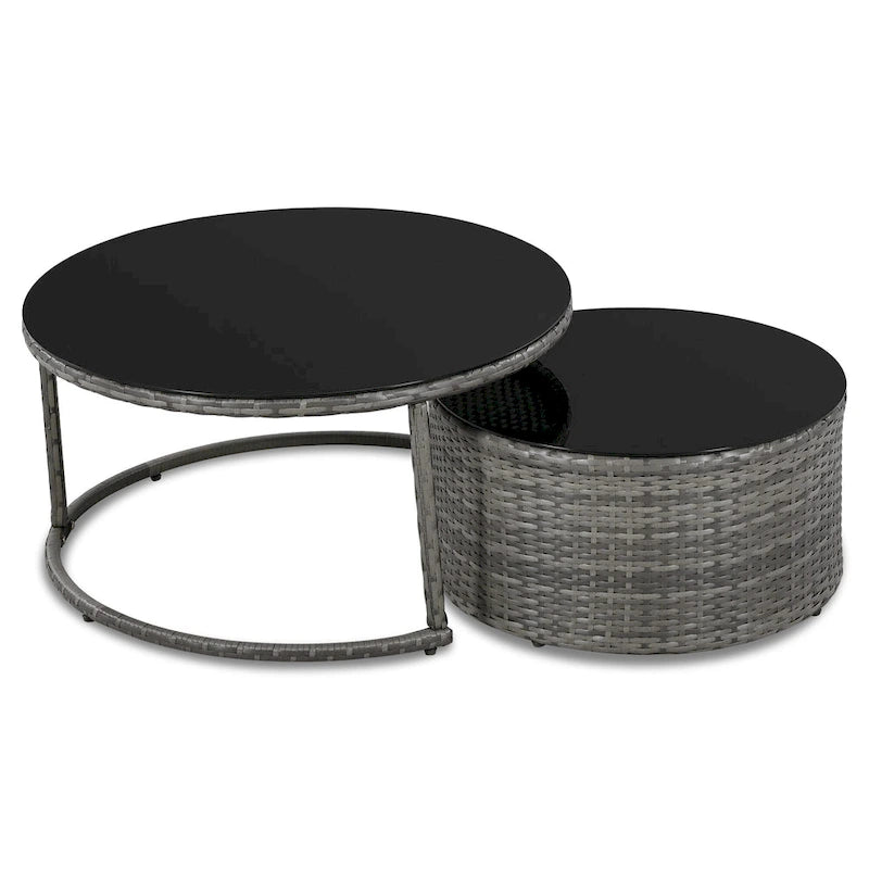 Ensemble de mobilier de jardin 9 pièces en osier demi-lune avec table basse gigogne et 2 fauteuils