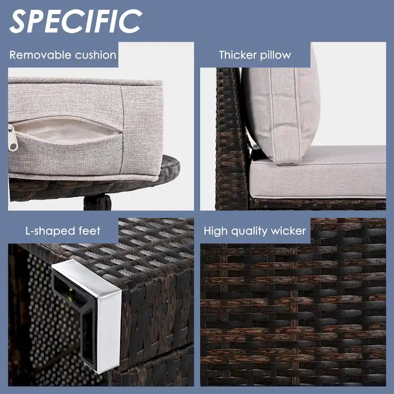 Ensemble de mobilier de jardin 9 pièces en osier demi-lune avec table basse gigogne et 2 fauteuils