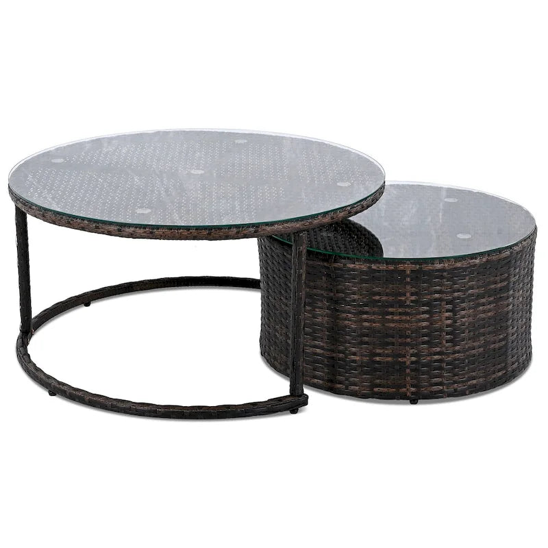 Ensemble de mobilier de jardin 9 pièces en osier demi-lune avec table basse gigogne et 2 fauteuils