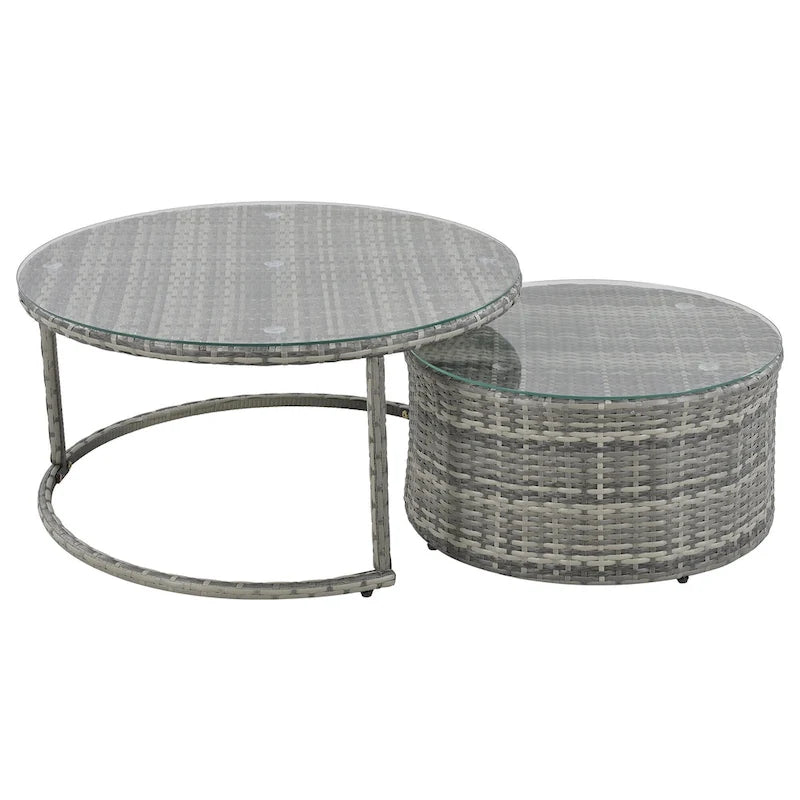 Ensemble de mobilier de jardin 9 pièces en osier demi-lune avec table basse gigogne et 2 fauteuils