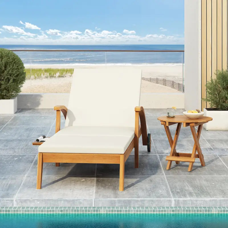 Christopher Knight Home - Azazel Chaise longue d'extérieur en bois d'acacia avec table d'appoint