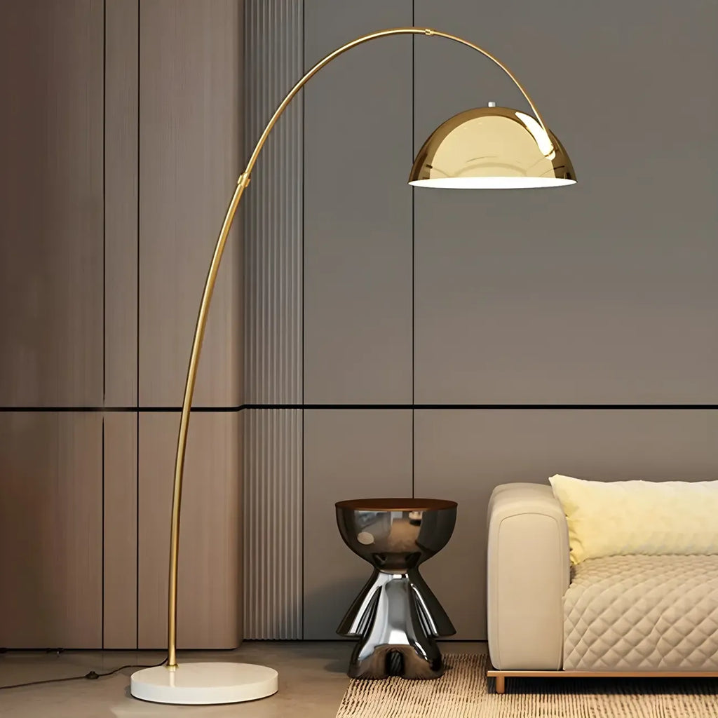 Lampadaire à Arc en Métal Noir avec Abat-jour Dôme Réglable