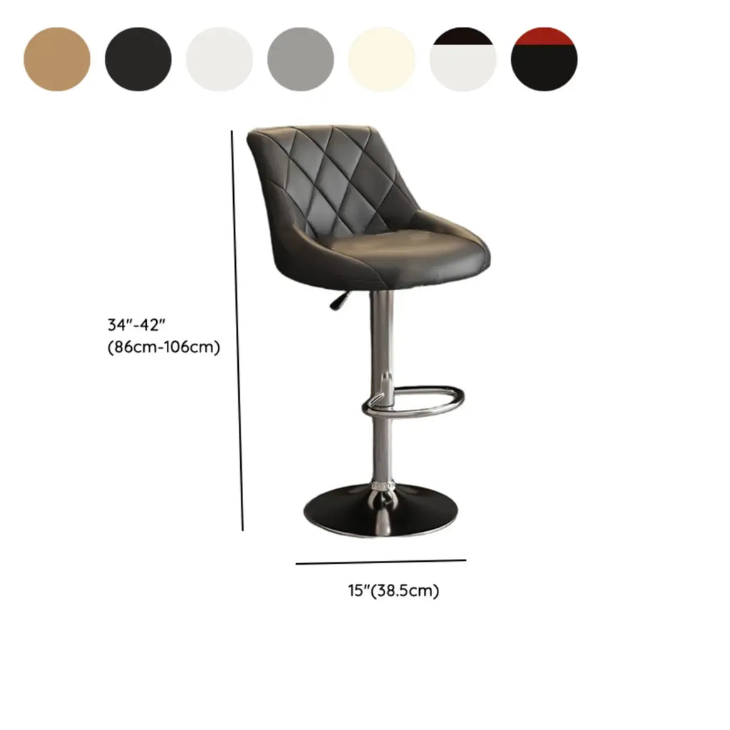 Tabouret de bar pivotant, capitonné en losanges, réglable, cuir PU noir et rouge