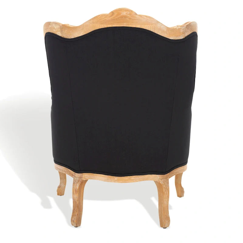 Fauteuil à oreilles Safavieh Couture Kali en chêne et lin naturel - 34 larg. x 34 prof. x 40 haut.