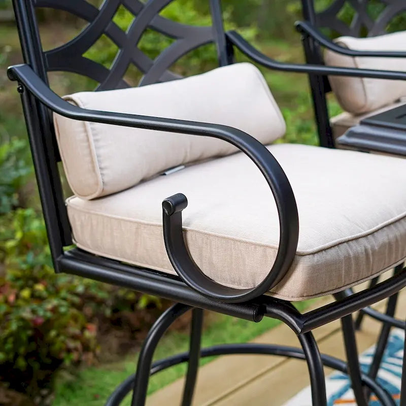 Ensemble de 4 chaises de bar de patio pivotantes en métal avec coussins pour l'extérieur