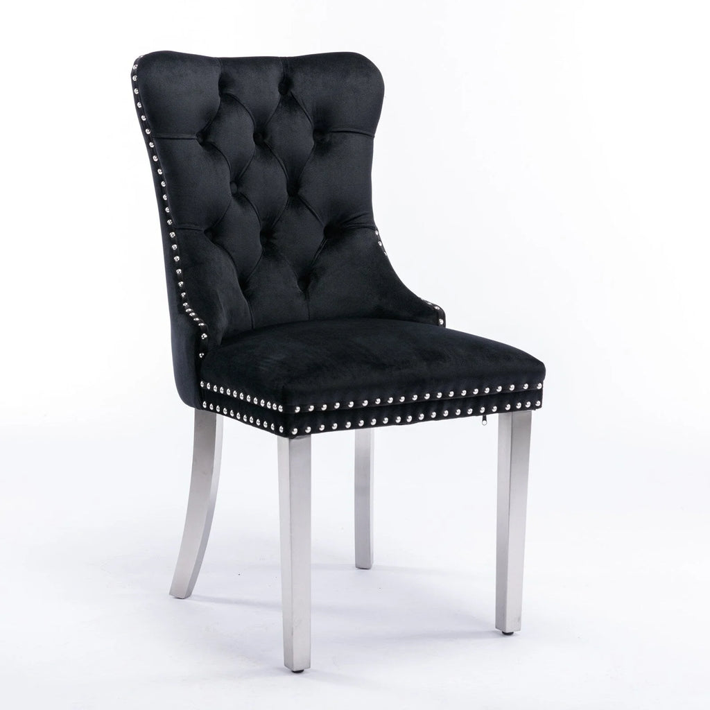 Chaise de salle à manger capitonnée en velours avec pieds en bois massif, lot de 6