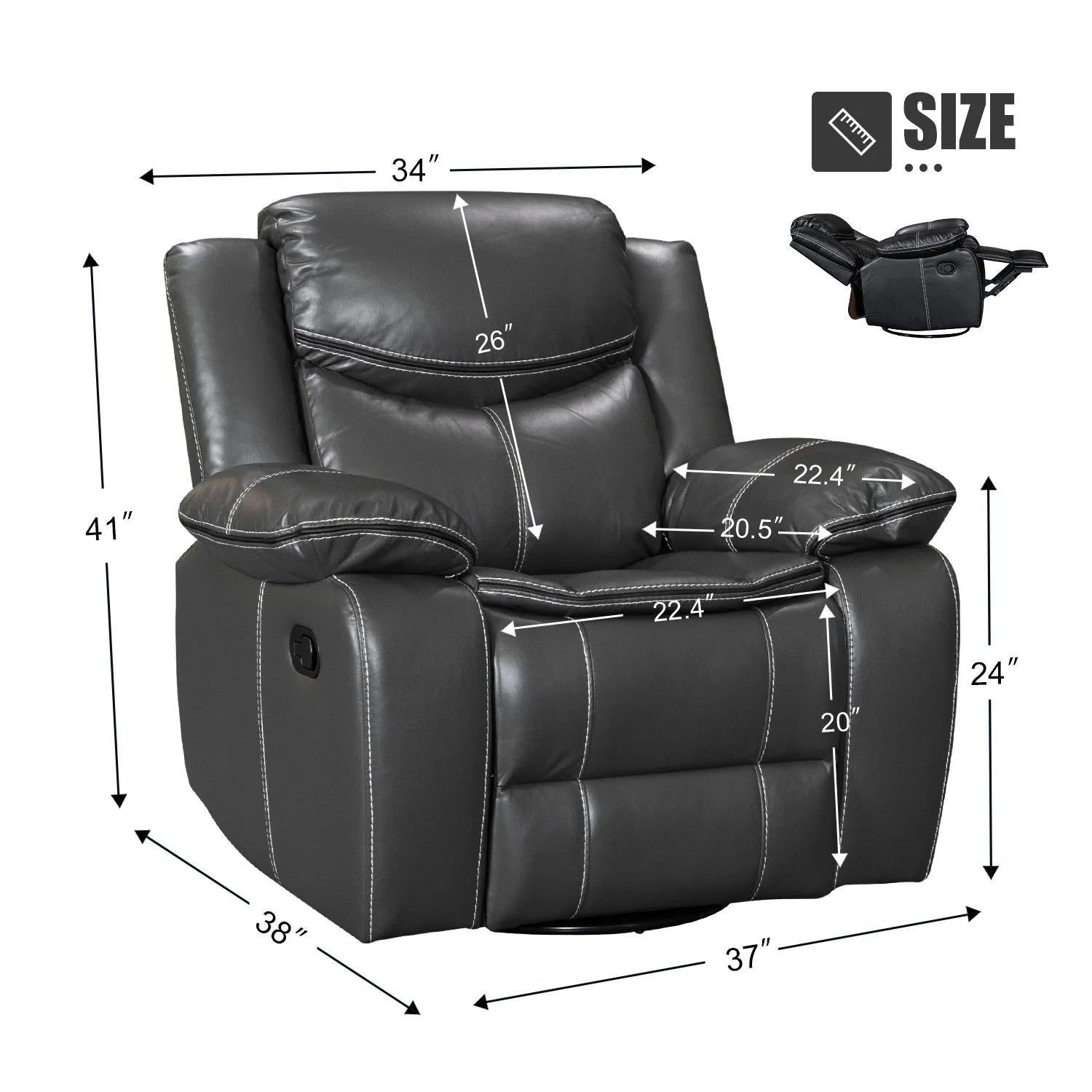 Fauteuil inclinable massant et chauffant en cuir, assise large et durable