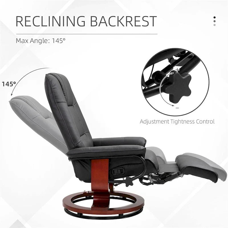 Fauteuil de relaxation pivotant réglable en cuir avec repose-pieds et accoudoirs