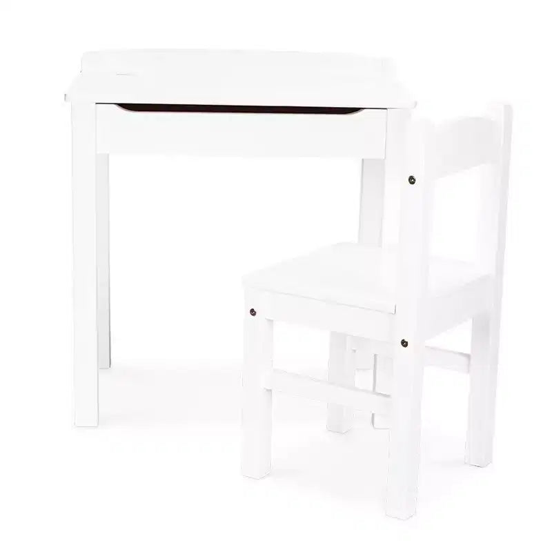 Melissa & Doug Wooden Child's Lift-Top Desk and Chair - White: Fixed Height Office Furniture Set with Storage