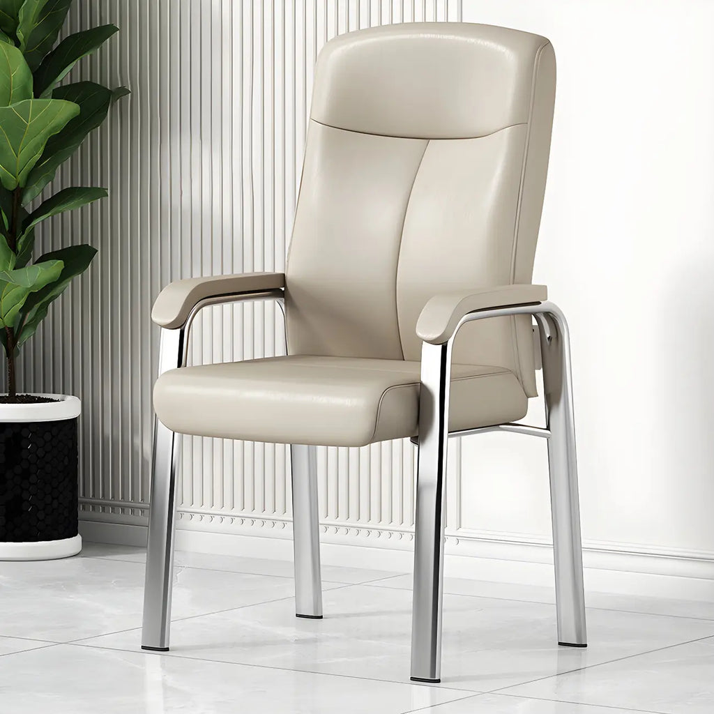 Chaise de bureau HomeyFad moderne en cuir et métal à 4 pieds avec accoudoirs