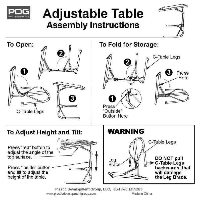 Peakform Adjustable Height Folding Tray Table Black
