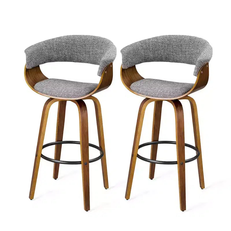 Set of 2 Mid-Century Modern Walnut Swivel Barstools Gray - Glitzhome
