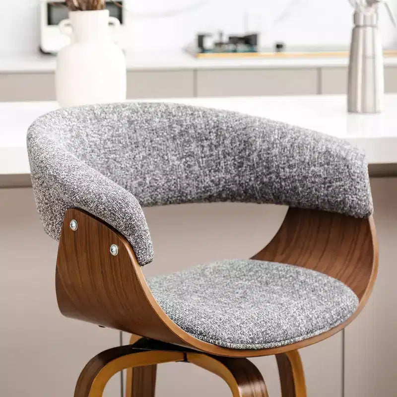 Set of 2 Mid-Century Modern Walnut Swivel Barstools Gray - Glitzhome