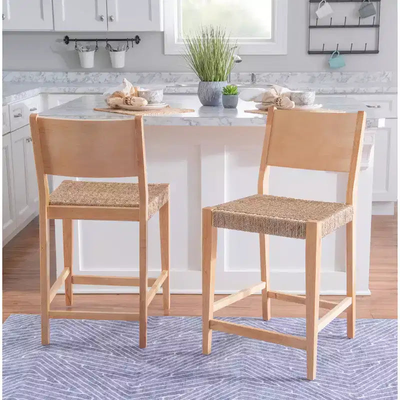 Set of 2 Clara Handwoven Seagrass Seat Counter Height Barstools Natural - Powell Company