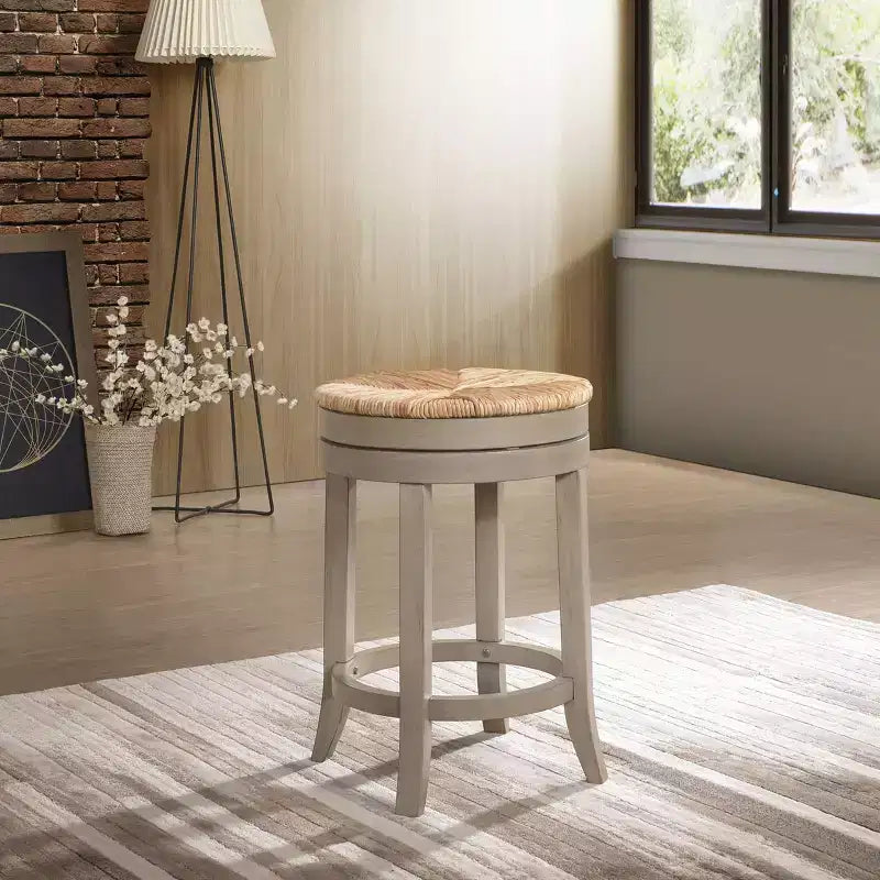 Carolina Living 24" Leif Swivel Rush Seat Counter Height Barstool Weathered Gray: Solid Wood, Indoor Use