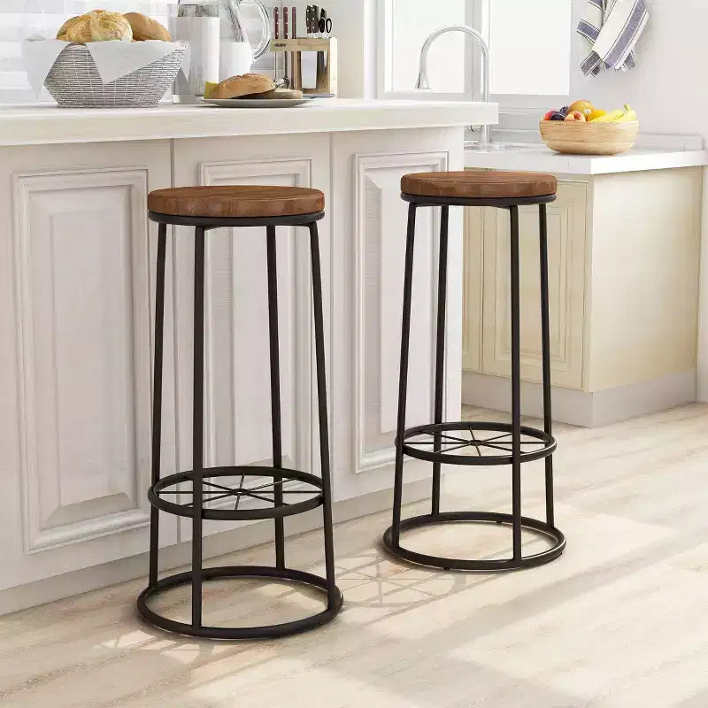 24/7 Shop At Home: Set of 2 Pilat Barstools, 33" Fixed Height, Metal Frame & Footrest, Light Gray