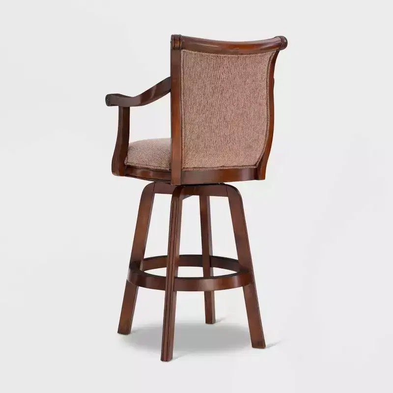 31" Dakota Upholstery Swivel Barstool with Arms Light Brown - Powell Company: Rubberwood, Tweed Fabric, 275 lb Capacity