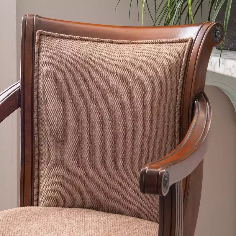 31" Dakota Upholstery Swivel Barstool with Arms Light Brown - Powell Company: Rubberwood, Tweed Fabric, 275 lb Capacity
