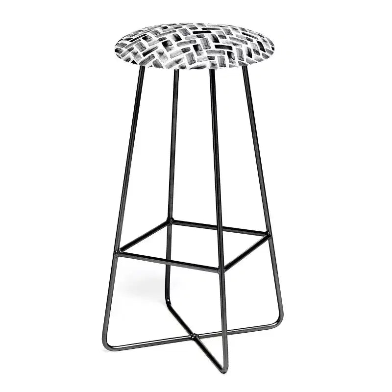 Deny Designs Little Arrow Design Co Arcadia Herringbone Barstool Black: 30" Upholstered, Steel Frame, Geometric Pattern