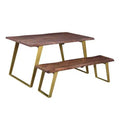 60" Sheesham Live Edge Brown/Gold - Timbergirl: Solid Wood Bench with Iron Legs, Handcrafted in India