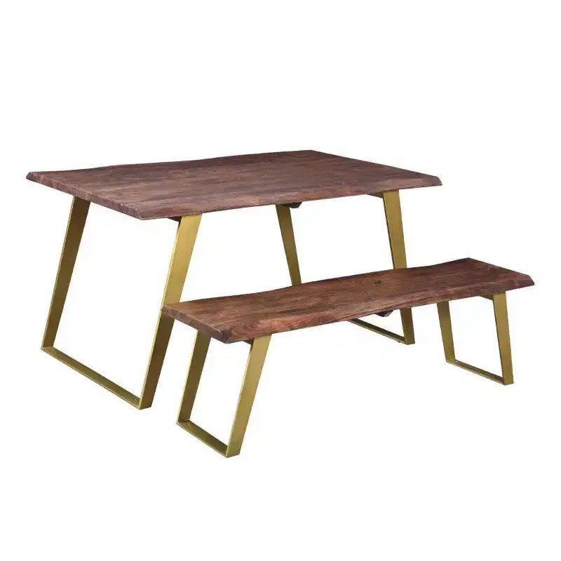 60" Sheesham Live Edge Brown/Gold - Timbergirl: Solid Wood Bench with Iron Legs, Handcrafted in India