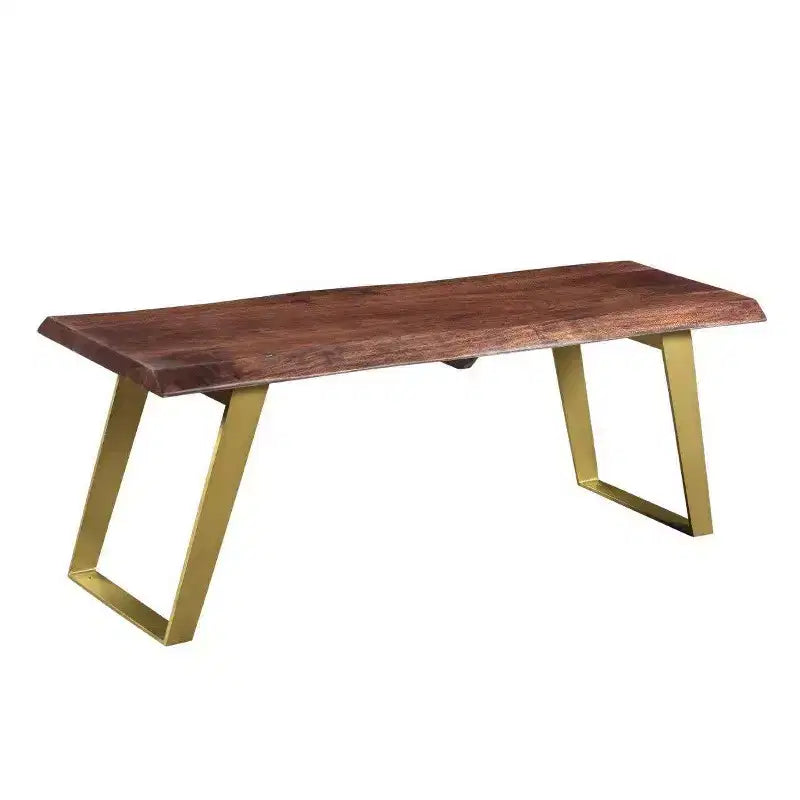 60" Sheesham Live Edge Brown/Gold - Timbergirl: Solid Wood Bench with Iron Legs, Handcrafted in India