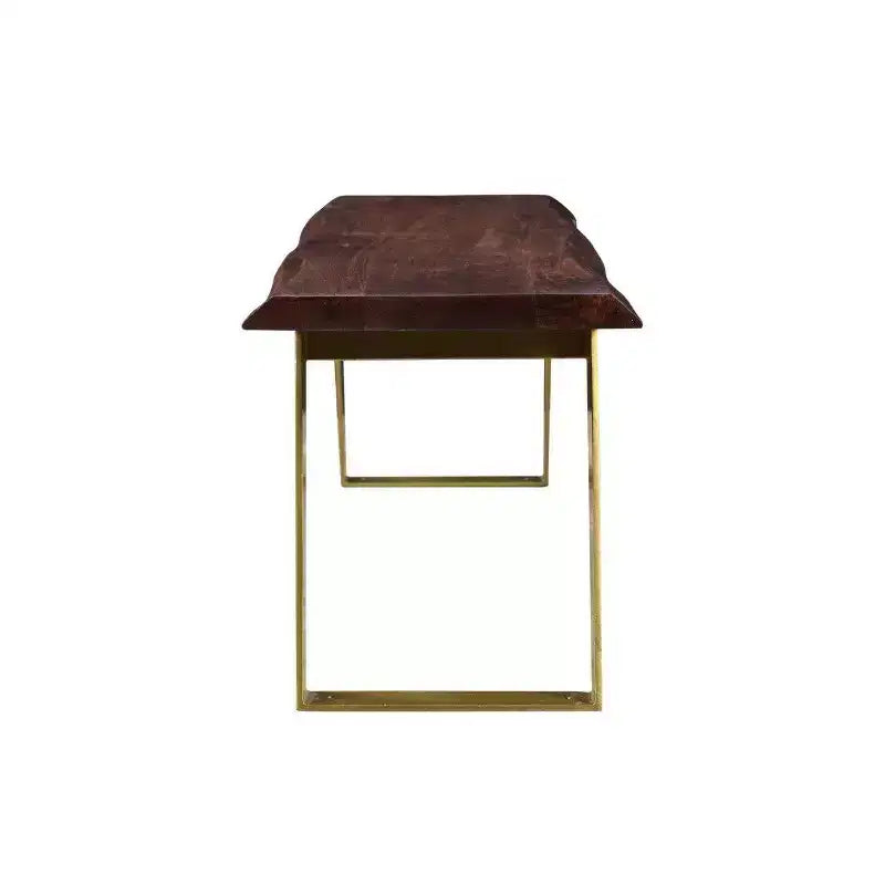 60" Sheesham Live Edge Brown/Gold - Timbergirl: Solid Wood Bench with Iron Legs, Handcrafted in India