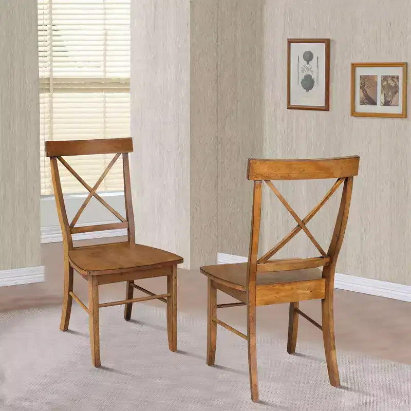 International Concepts Set of 2 X Back Chairs with Solid Wood Seat Pecan: Hardwood Frame, Spot Clean
