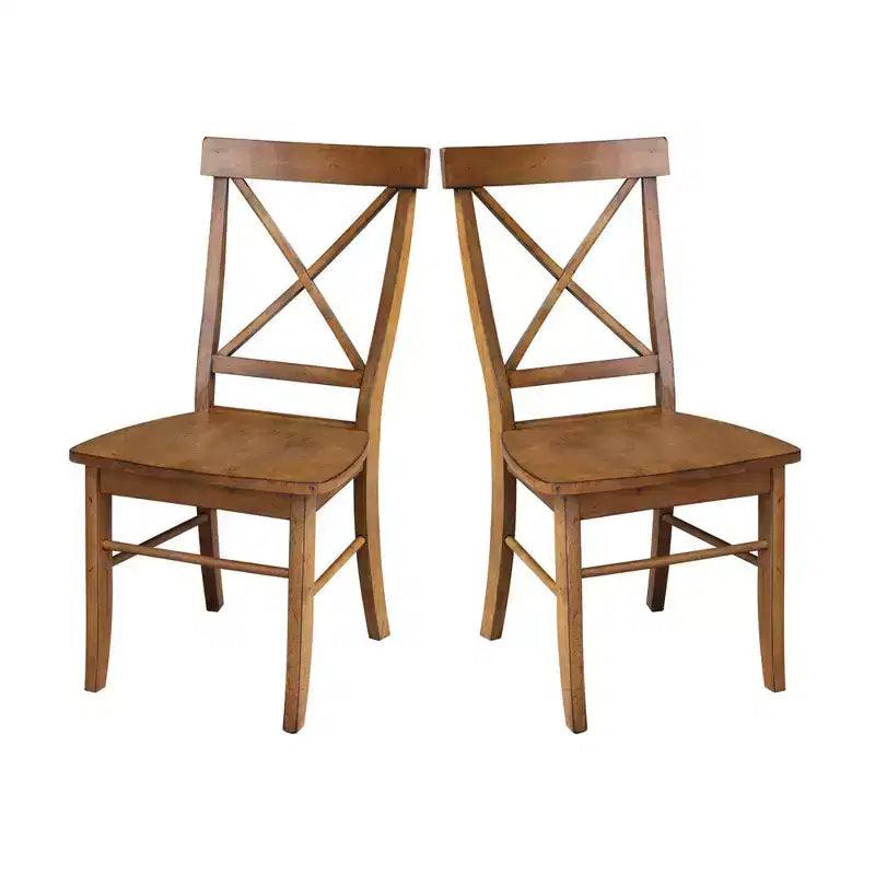International Concepts Set of 2 X Back Chairs with Solid Wood Seat Pecan: Hardwood Frame, Spot Clean